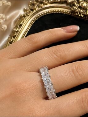 Silver Tone Square Crystal Eternity Band Ring